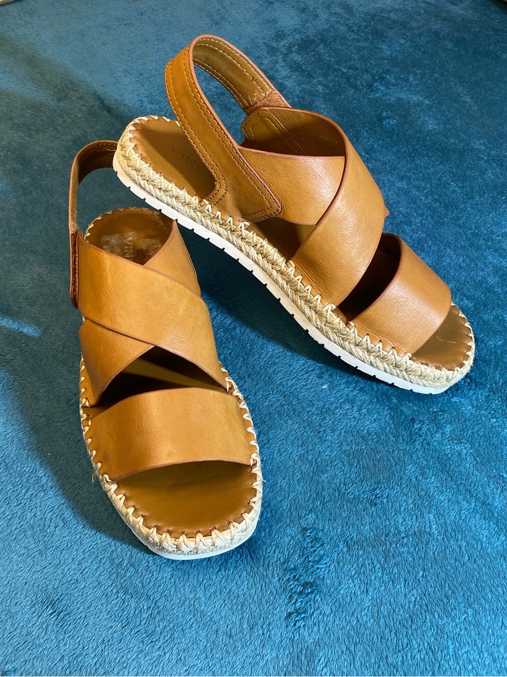 VINCE Women’s Tan Leather Slingback Sandals Espadrille, size 8